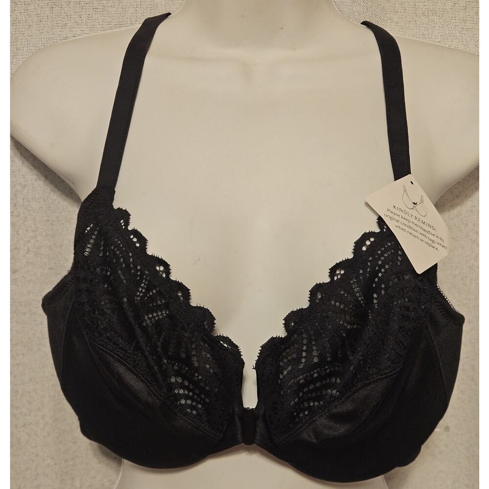 NEW Black w Lace Front Close T-Back Wonderwire Underwire Bra 38C